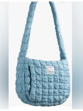 Quilted Light Blue Shoulder Bag – Soft Padded Shoulder Tote